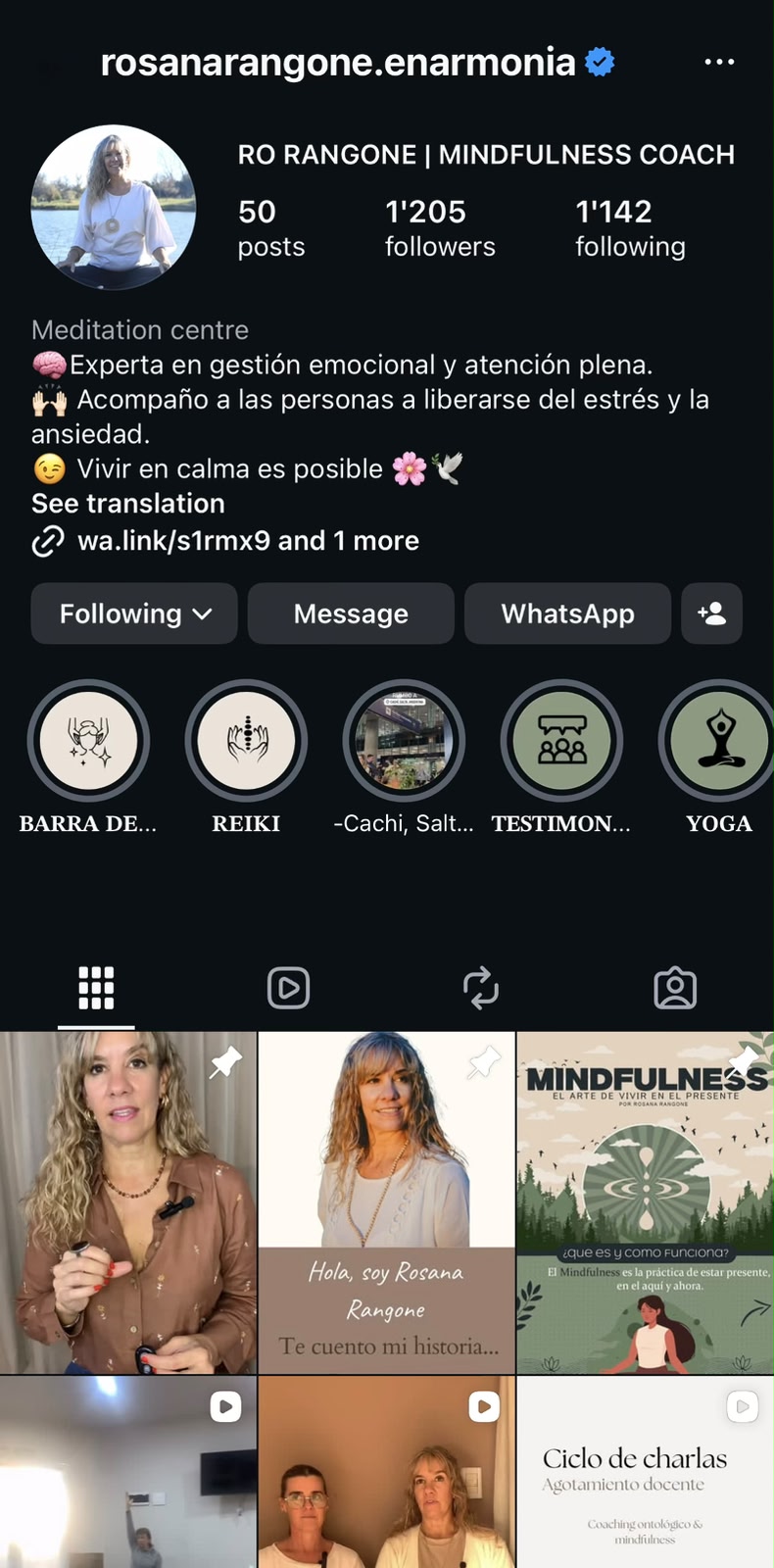 Captura del perfil de Instagram rosanarangone.enarmonia
